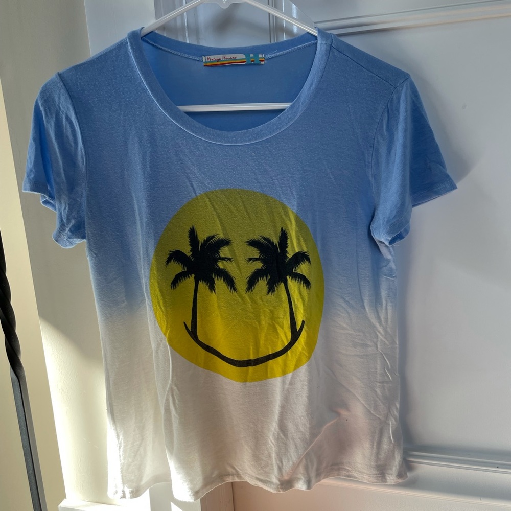 Ombré Vintage Havana Youth XL tee with palm tree smiley face